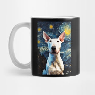 Cute Adorable Bull Terrier Dog Breed Painting in a Van Gogh Starry Night Art Style Mug